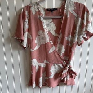 One Clothing Pink Flutter Sleeve Wrap Blouse